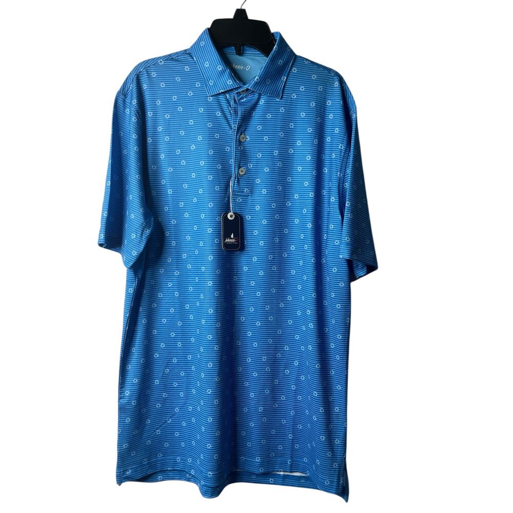 Johnnie-O Men Newman Performance Golf Polo Shirt‎ In Maverick Blue Stripes Small